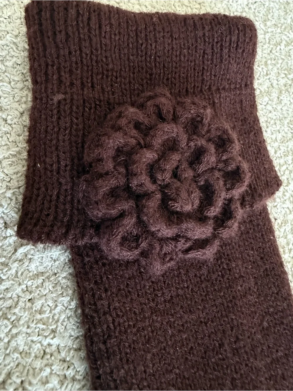 Cozy Chocolate Brown Floral Boot Cuffs 🤎🧶